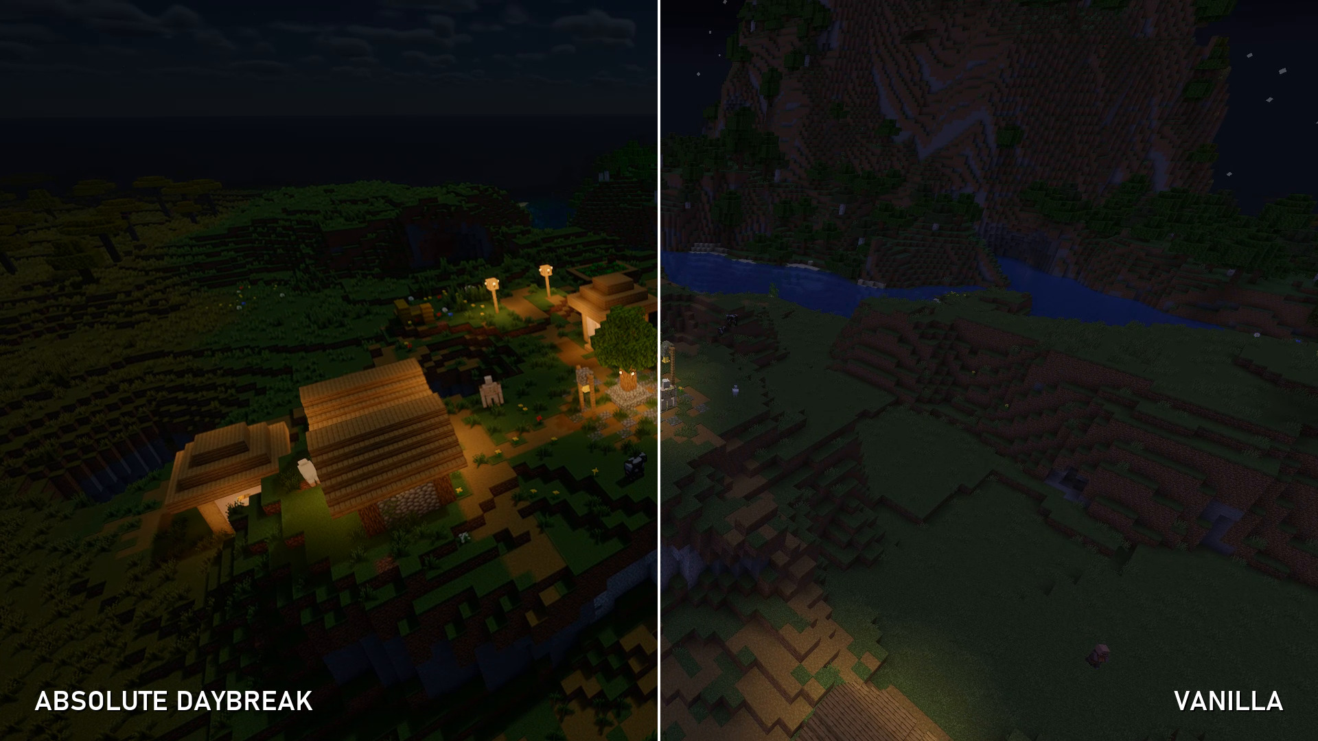 Village at night – Vanilla vs. Absolute Daybreak
