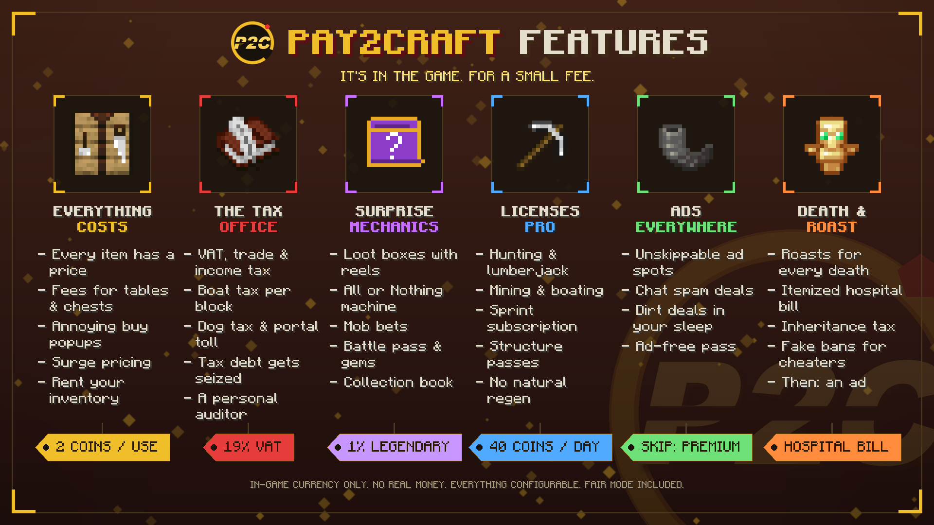 Pay2Craft features